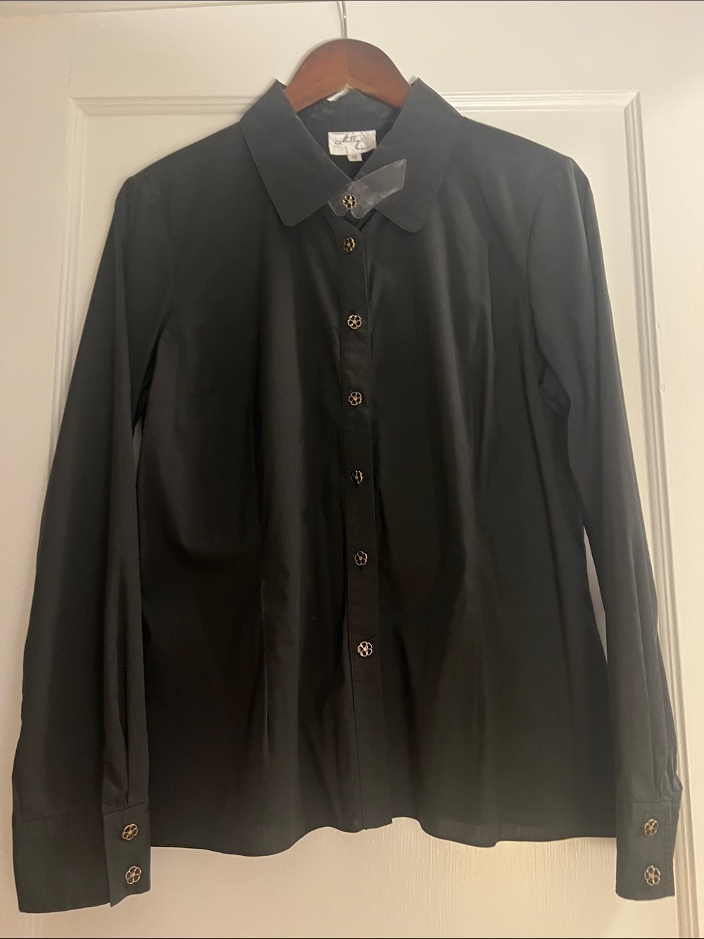 Milly Black Long-Sleeve Button-Down Shirt with Decorative Buttons